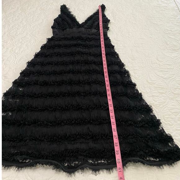 Tadashi Ruffled Lace Midi Black Deep V Dress Whimsigoth Cocktail Cocktail size 2 - Picture 3 of 10